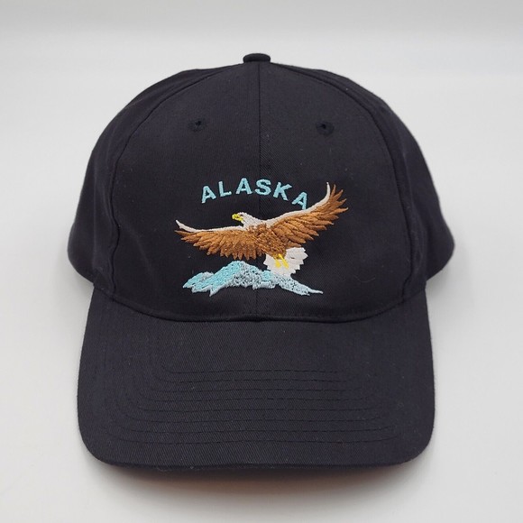 Alaska Flying Eagle Embroidered Logo Black Snapback Trucker Hat Cap 100% Cotton - Picture 2 of 9